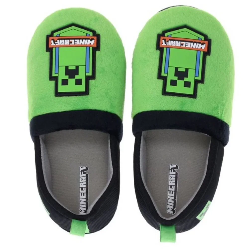 Boys Girls MINECRAFT Plush Creeper Green A-Line Slippers Size 4/5 NWT